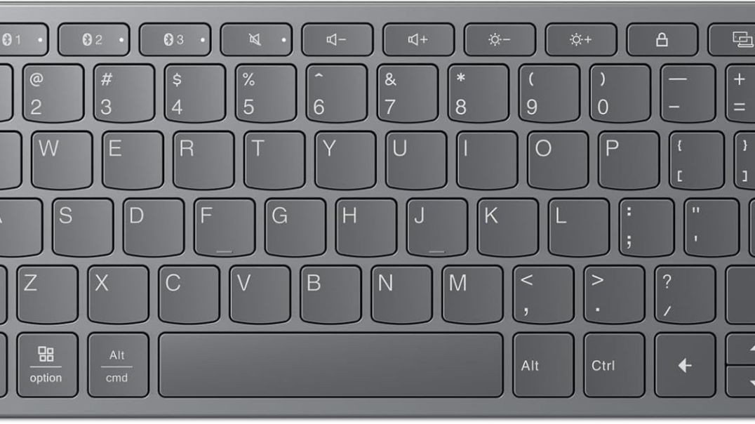 Lenovo Multi-Device Wireless Bluetooth Keyboard, Connect Up to 3 Devices Simultaneously, Compatible with iOS, Android, Windows, Slim Profile, Rechargeable, 60-Hour Battery Life, Iron Grey