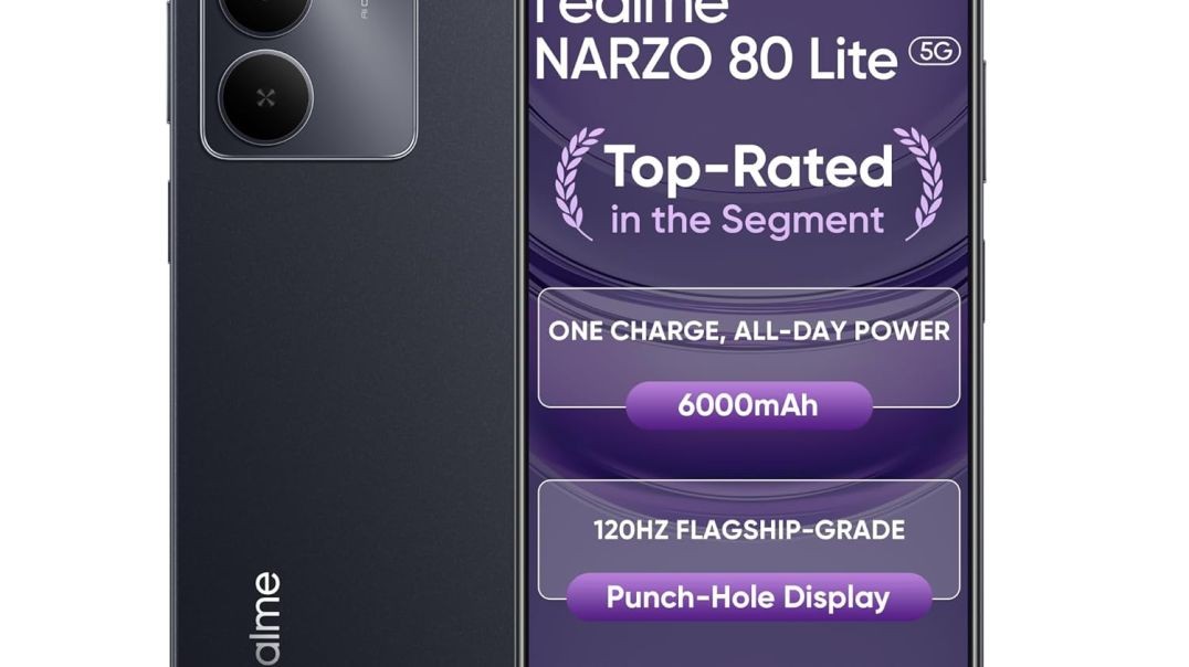 realme NARZO 80 Lite 5G (Onyx Black, 4GB+128GB) | 6000mAh Long-Lasting Battery | MediaTek Dimensity 6300 5G | AI Assist | IP64 Rated Water & Dust Resistance | Military-Grade Durability