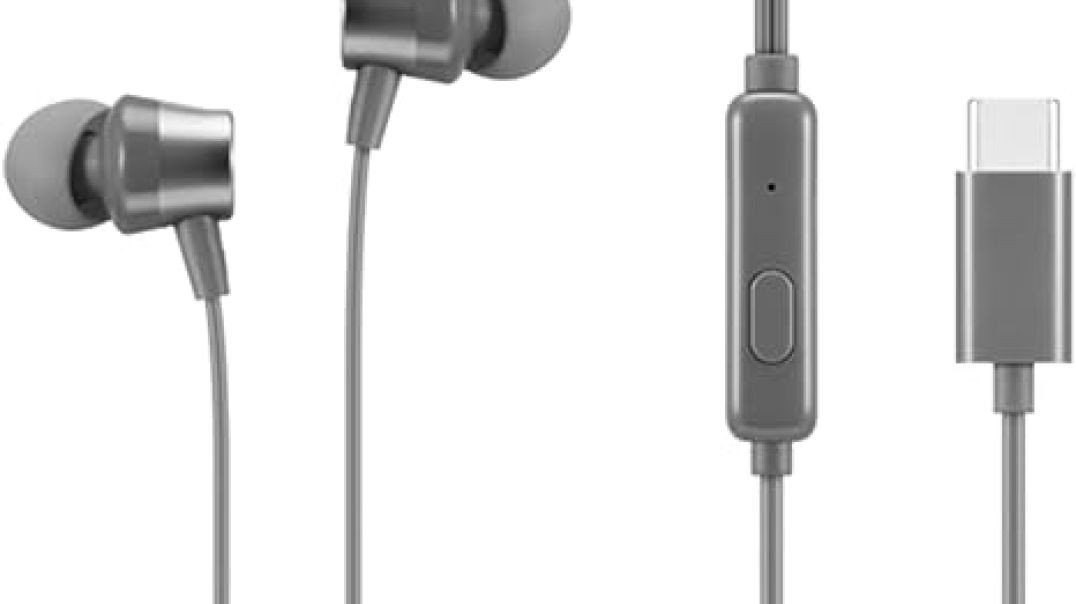 Lenovo - 300 Wired in-Ear USB-C Headphones - in-Line Microphone - USB-C Connectivity - Play & Pause Button - 3 Sizes Silicone Ear Tips Included, Grey