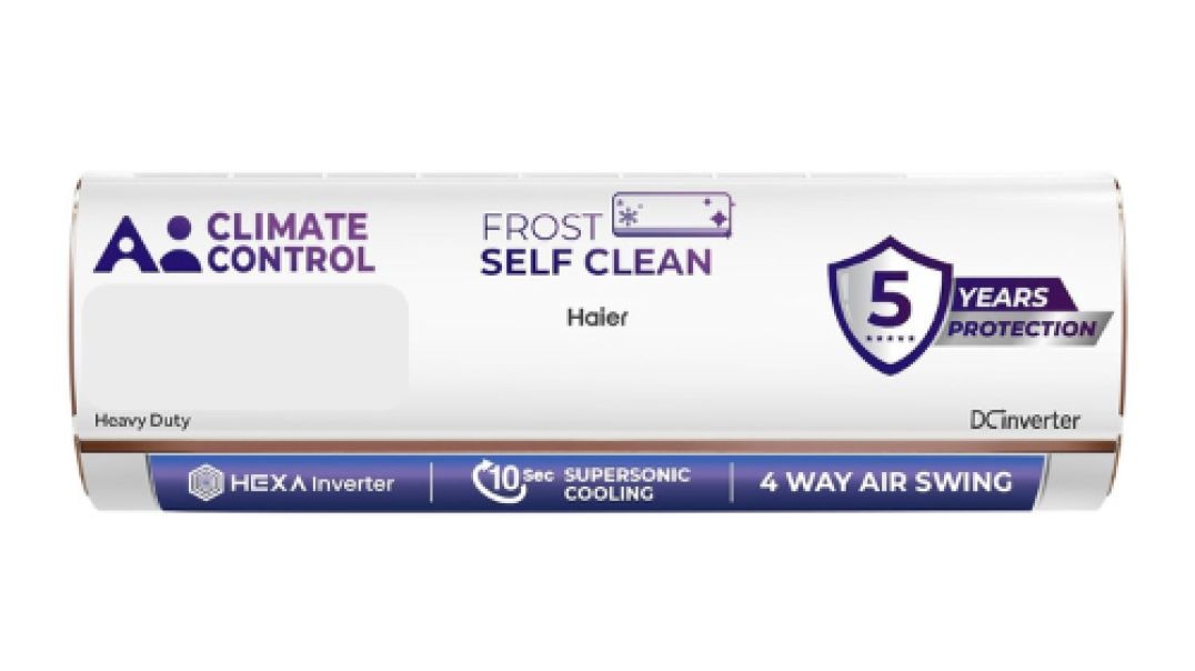 Haier 1.5 Ton 5 Star AI Climate Control Smart Split AC (5460W, Copper, HEXA Inverter, Heavy Duty, 4 Way Swing, Frost Clean, HD Filter, Cools at 60°C, 20 mtr Air Throw- HSU19K-PYAIR5BN-INV, White)