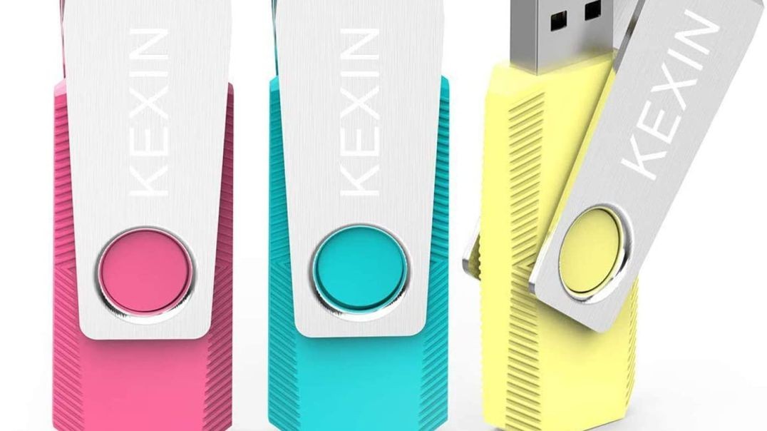 KEXIN 64GB 3 Pack USB Flash Drive USB Flash Drive Thumb Drive Zip Drive USB 2.0 Memory Stick USB Drive with Keychain Pink, Yellow, Cyan