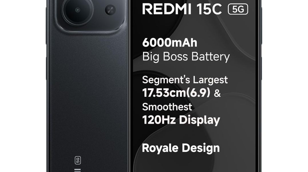 REDMI 15C 5G Midnight Black 6GB + 128GB | Royale Design | Massive 6000mAh Battery | Segment's Largest 17.53cm Display Up to 120Hz | MediaTek Dimensity 6300 | 33W Fast Charging | 50MP AI Dual Camera