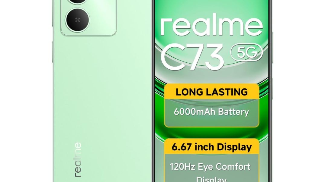 realme C73 5G Smartphone 6.67 Inch Screen 120Hz 64GB ROM 4GB RAM 6000mAh Battery IP64 Waterproof Support AI Camera Fingerprint GPS Dual SIM (Green)