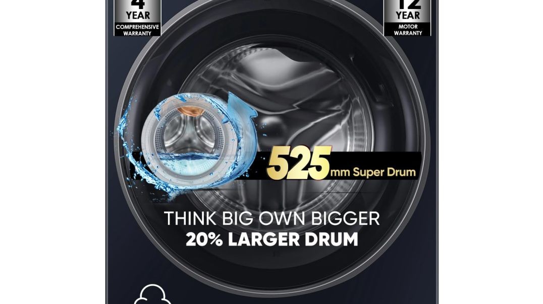 Haier 7 Kg 5 Star Powered by AI-DBT, 525mm Super Drum Fully Automatic Front Load Washing Machine (HW70-IM12929BK, Inverter Motor with In-Built Heater, Black)