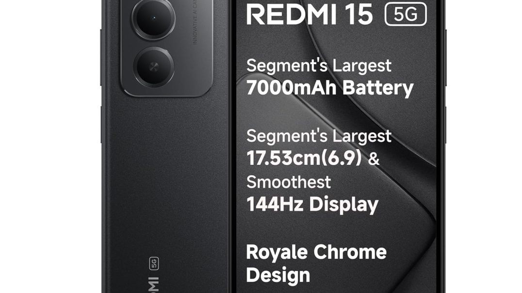 Redmi 15 5G Midnight Black 8GB + 256GB | Segment's Largest 7000mAhA Battery | Segment's Largest Display 17.53cm(6.9) Up to 144Hz | Snapdragon 6s Gen 3 | 18W Reverse Charging | 50MP AI Dual Camera