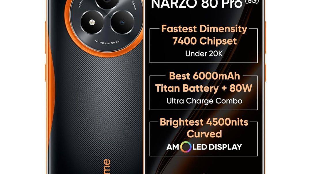 realme NARZO 80 Pro 5G (Nitro Orange,8GB+256GB) | Segment's 1st MediaTek Dimensity 7400 Chipset | 6000mAh Titan Battery + 80W Ultra Charge | 4500nits HyperGlow Esports Display | IP69 Waterproof