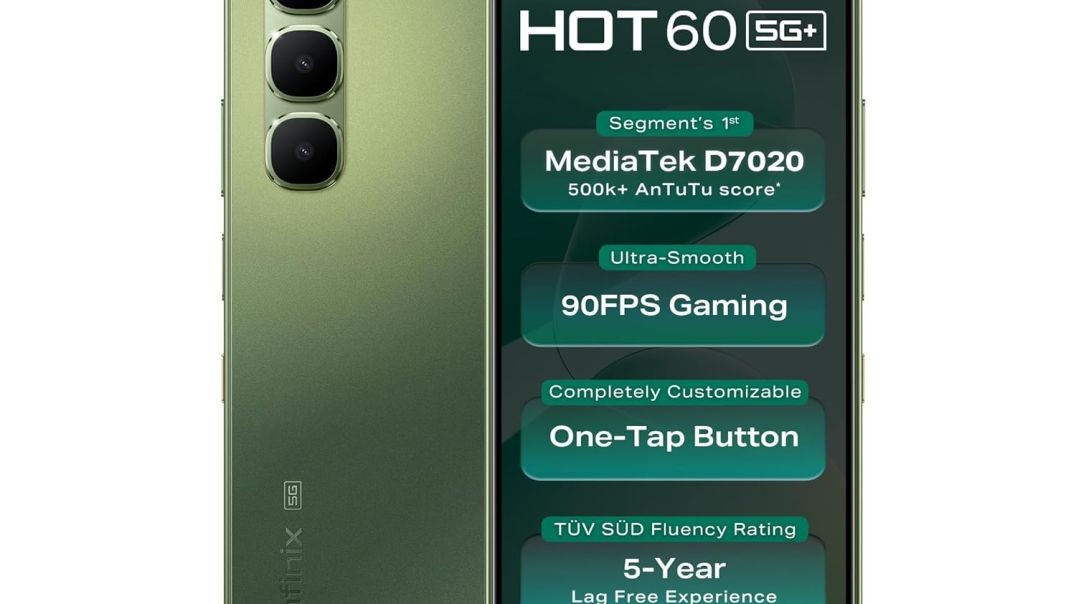 Infinix HOT 60 5G+ (Tundra Green, 6GB RAM, 128GB Storage) | 90FPS Gaming | 500K+AnTuTu Score | One-Tap AI Button | Infinix AI
