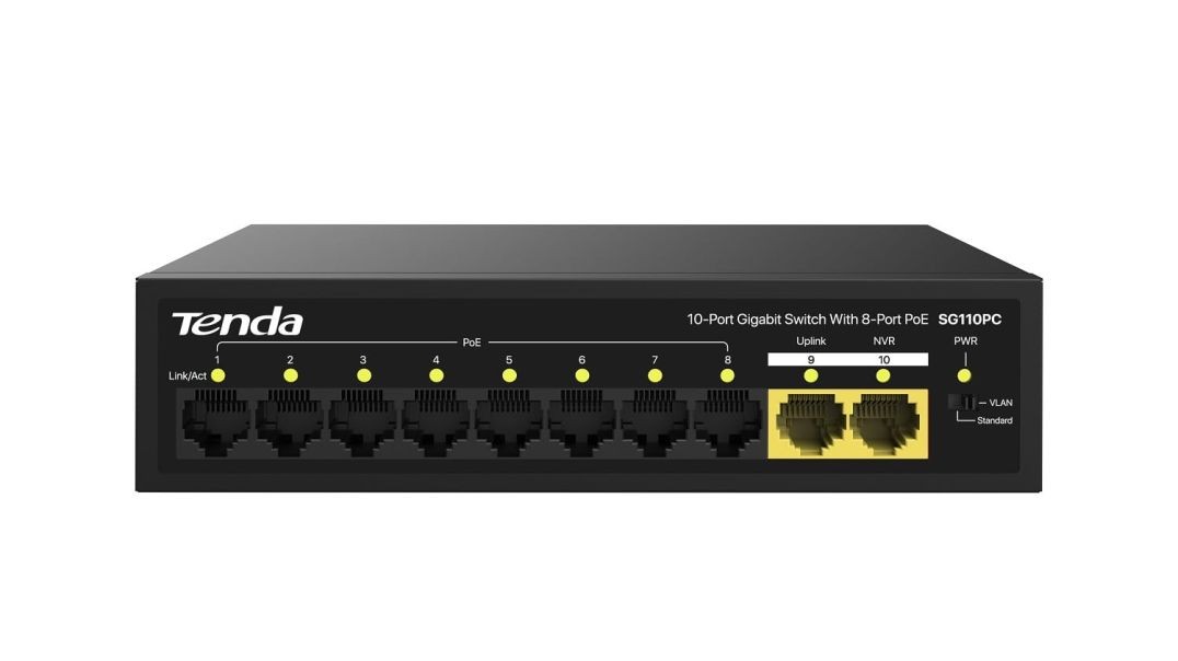 Tenda SG110PC 10-Port Gigabit Lite PoE Switch with 8-Port PoE (Black)