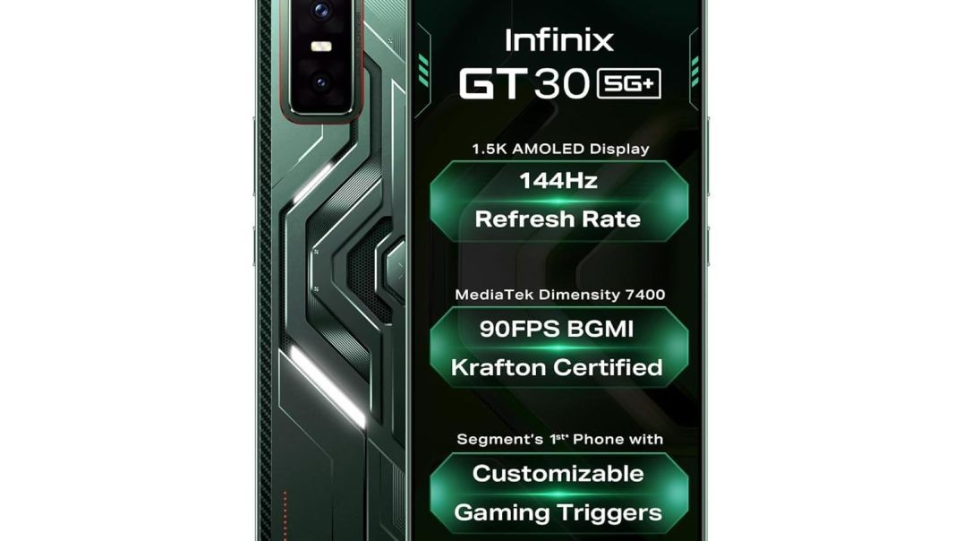 Infinix GT 30 5G+ (Pulse Green, 8GB RAM, 128GB Storage) | MediaTek 7400 Ultimate | 120FPS BGMI Gaming | Gaming Triggers | 1.5 Million+ AnTuTu AI