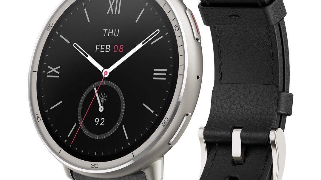 Amazfit Active 2 Premium 44mm Smart Watch, Sapphire Glass Display, Free Silicon Strap in Box, Built in GPS, 10day Battery, 5ATM, for iOS & Android, 2000 Nits Bright, 160+ Sports Mode, Black Leather