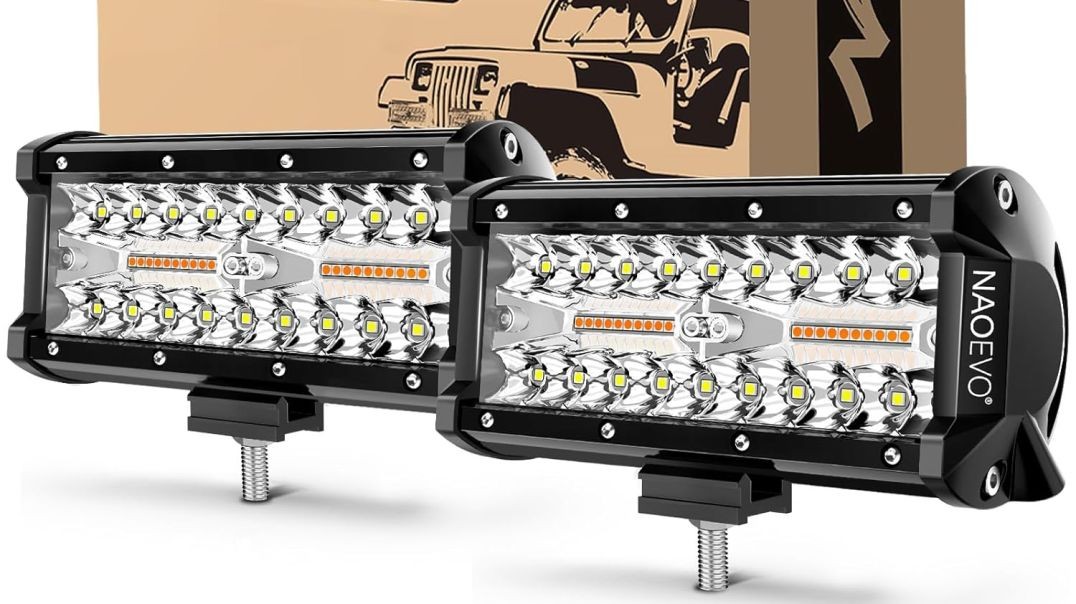 naoevo LED Light Bar, 2 Color 6 Lighting Modes Amber White Waterproof 7 Inch 240W 24000lm LED Pods with Memory Function, Off Road Fog Driving Work Lights for Truck Boat Jeep 2PCS