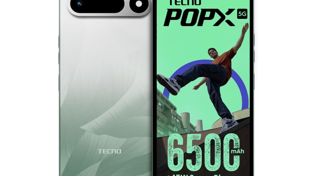 Tecno POP X 5G (Ripple Green, 4GB+128GB) | 6500mAh+45W Fast Charger | IP64 Pro | MIL-STD 810H Protection | Upto 18GB* RAM | Fastest 8X Network Speed* with URSP | 120Hz Smooth Display | AI Flash Snap